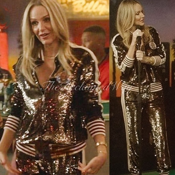 Palm Angels Sequin Track Jacket Zip Up Striped Oversized Coat Chocolate Brown - Picture 3 of 17